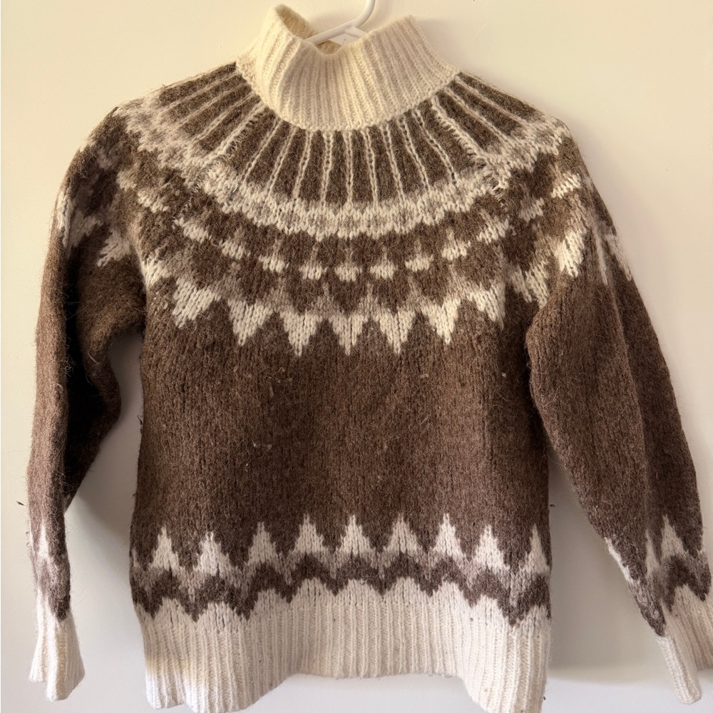 Frame Denim Brown and Cream Turtleneck Sweater